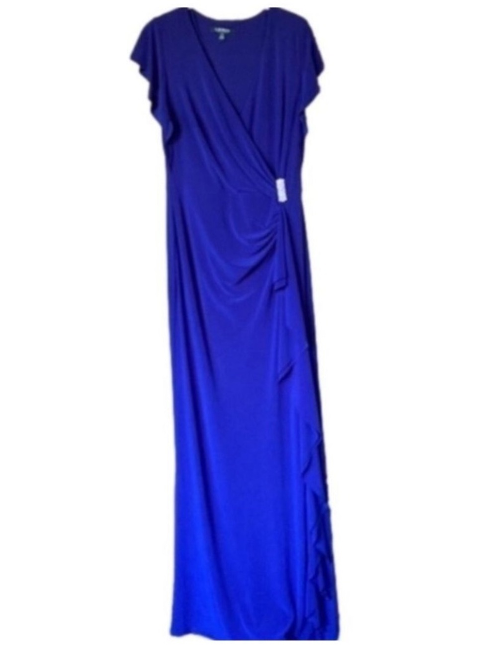 Ralph Lauren Formal Royal Blue Dress Floor Length Gown Wrap Ruffle + Flutter 8 - Picture 8 of 12